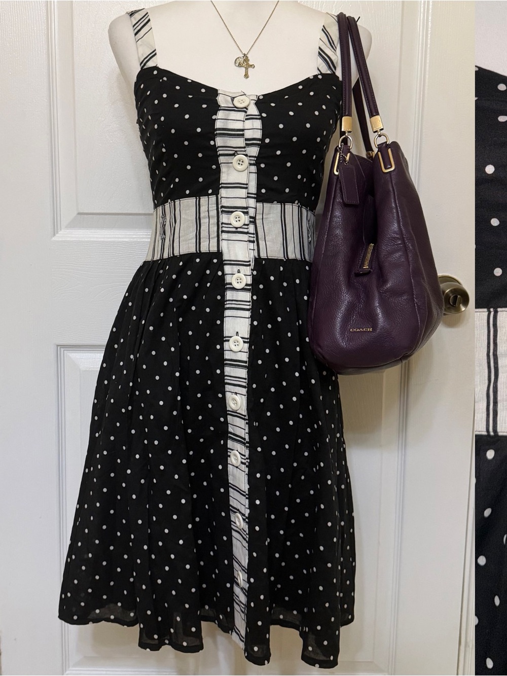 2000s vintage whimsical deadstock Candie’s polka dot striped button up dress